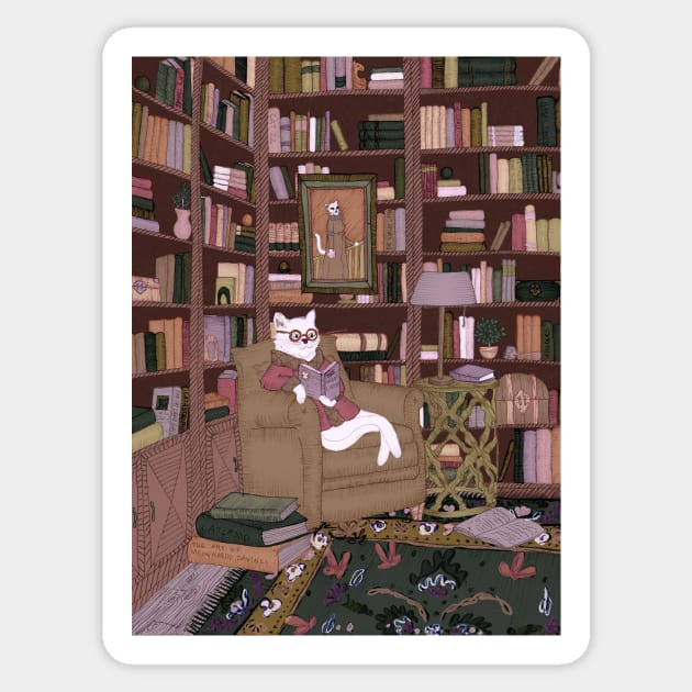 A Gentleman Cat in His Library Sticker by ECMazur